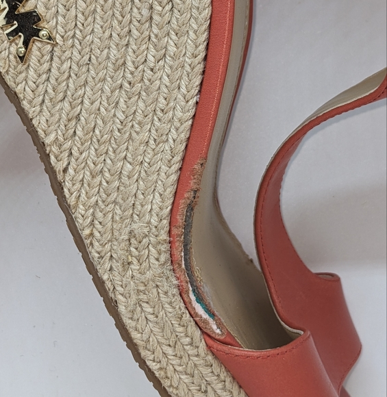 MICHAEL Michael Kors | Jute Coral Leather Open Toe Wedges Women's Size 9 - Picture 7 of 7